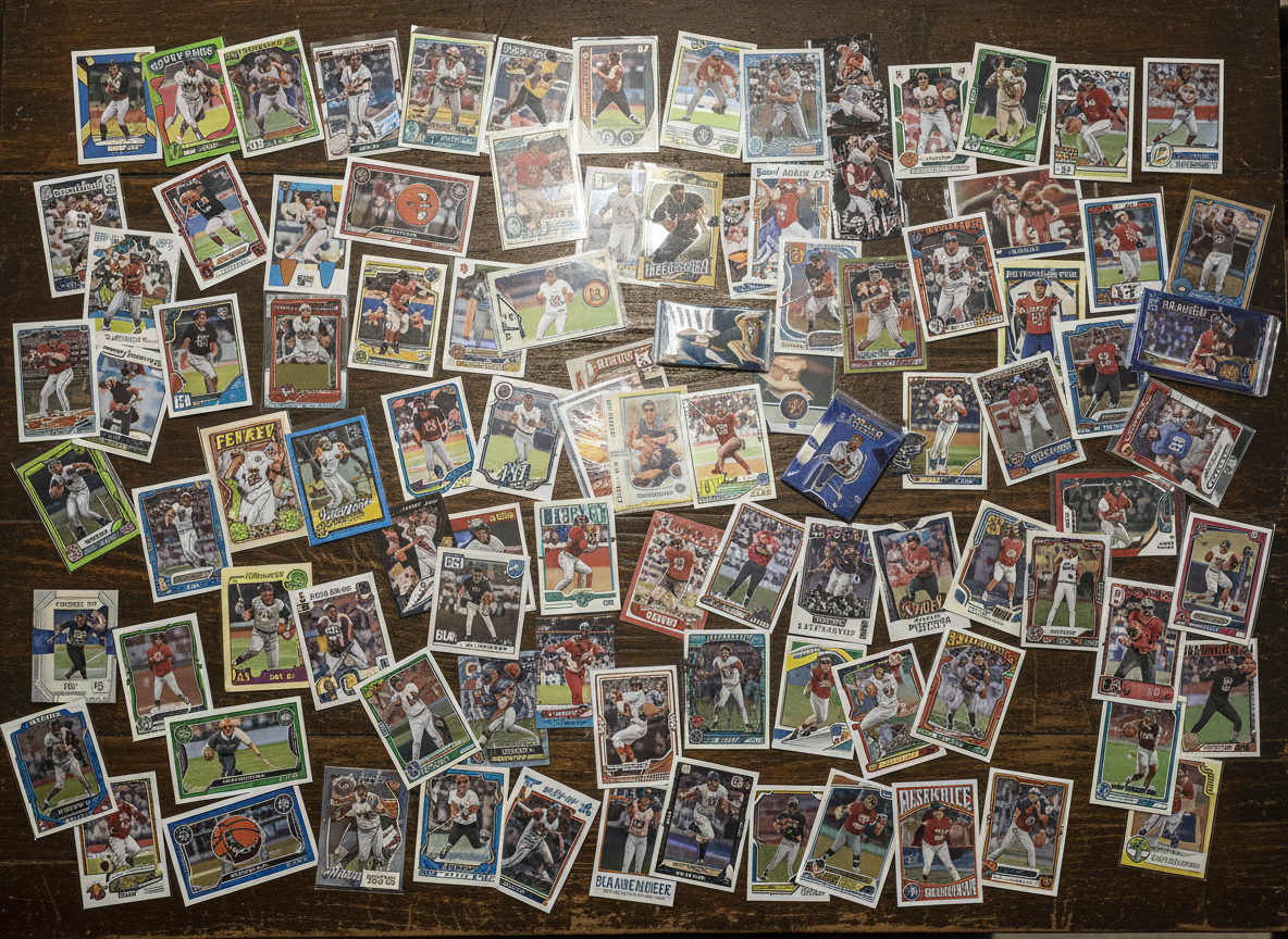 photo of sports cards spread out